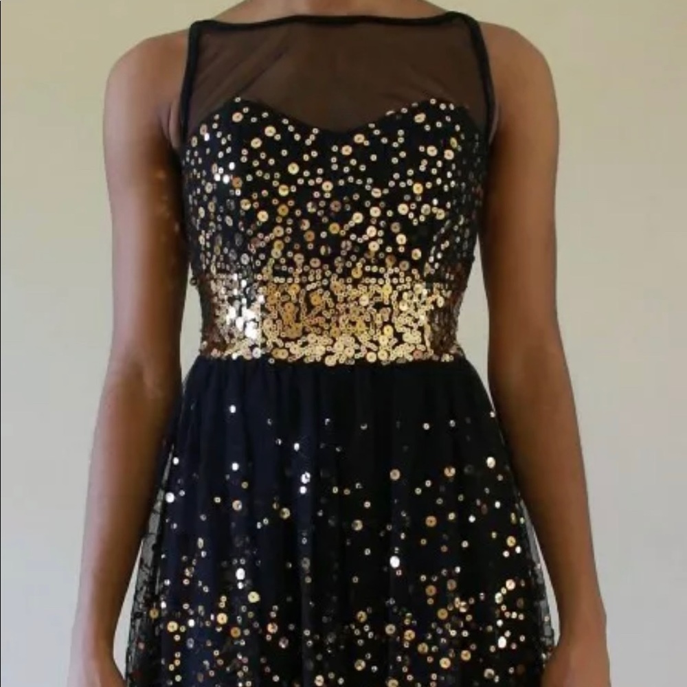 Ruby Rox Black and Gold Party Dress